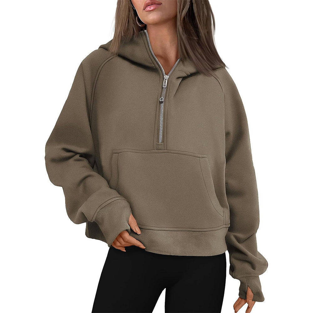 Sarah Express Women's Hooded Zipper Sweater Fleece Lined Fall Winter Casual Loose Fit Outerwear