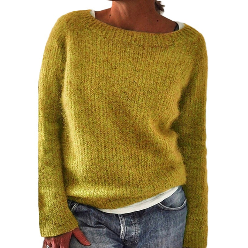 Sarah Express Women's Knit Sweater Casual Plain Fine Wool Moderate Thickness Long Sleeve
