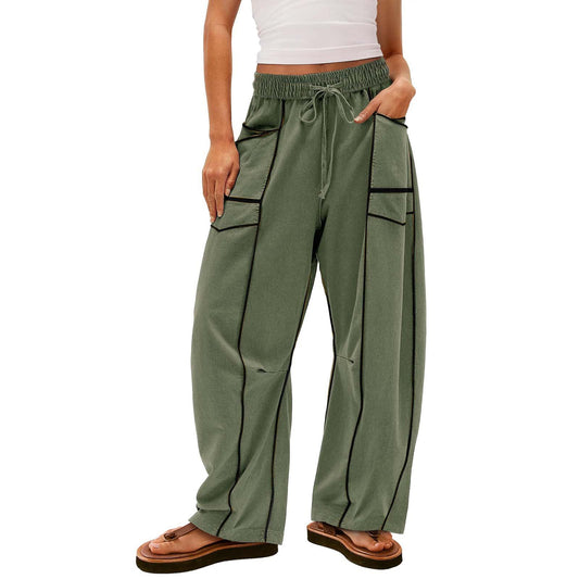 Sarah Express Women's Striped Wide Leg Pants with Pockets - Y2K Drawstring Sweatpants
