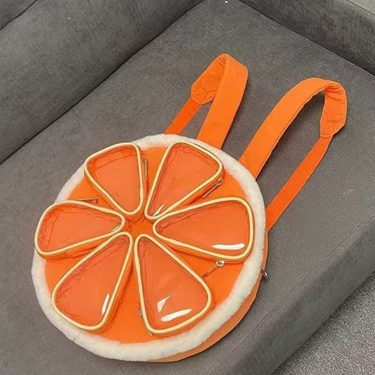 Sarah Express Women's Orange Multi-Compartment Backpack – PU & Cotton Casual Daypack