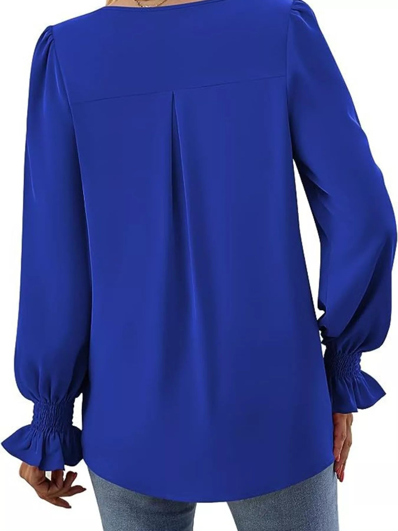 Sarah Express Women's V-Neck Long Sleeve Ruffle Cuff Blouse