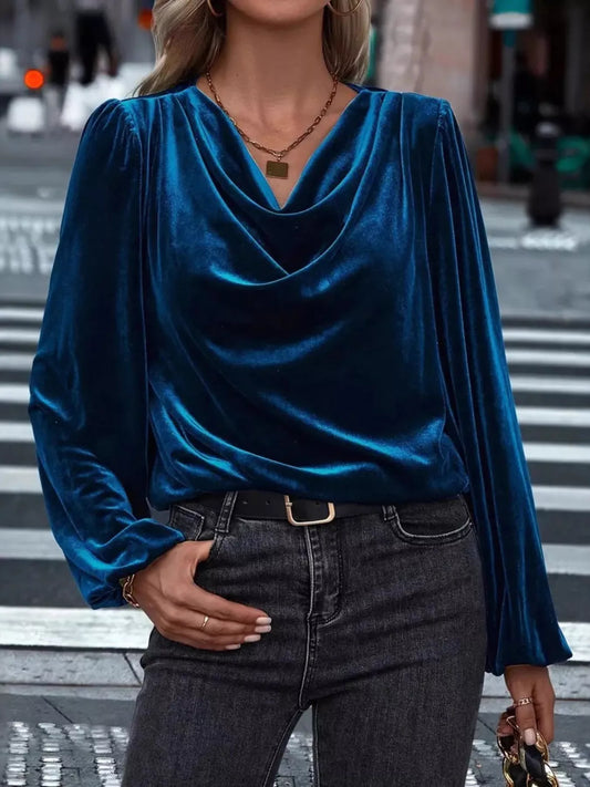 Sarah Express Women's Velvet Cowl Neck Blouse - Plus Size