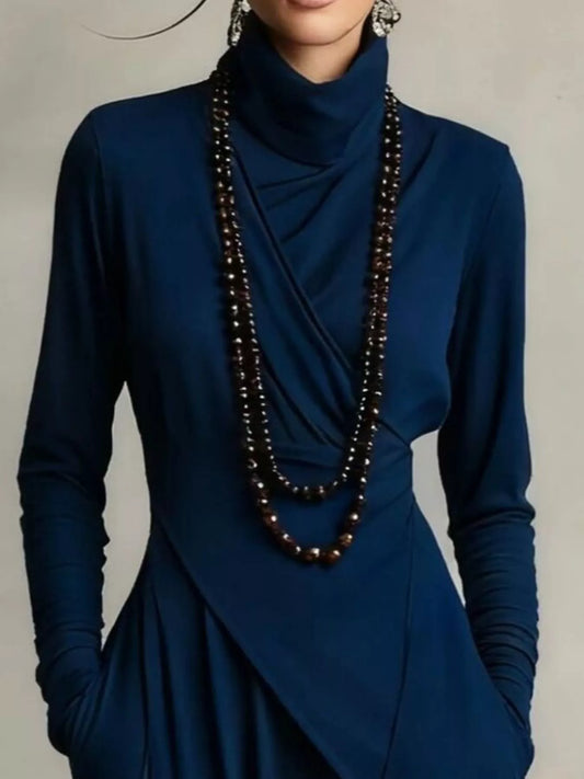 Sarah Express Women's Asymmetrical Hem Turtleneck Dress with Pockets Plus Size