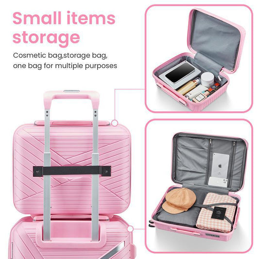 Sarah Express 4-Piece PU Leather Luggage Set for Women – Travel Bag Set in Pink, Apricot & Orange