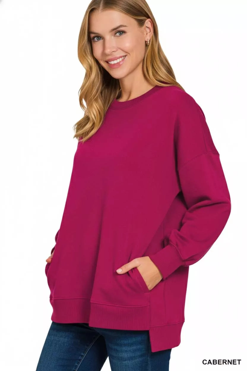 Sarah Express Women's Fleece Hi-Low Boyfriend Sweatshirt with Pockets