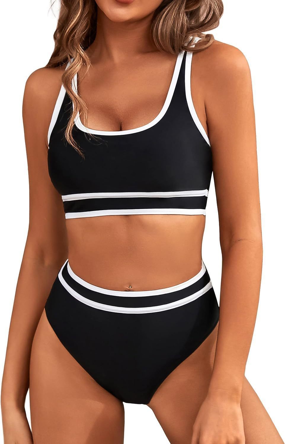 Sarah Express Women's Two-Piece Bikini Set - Tight-Fit Solid Color Swimsuit for Beach Swimming