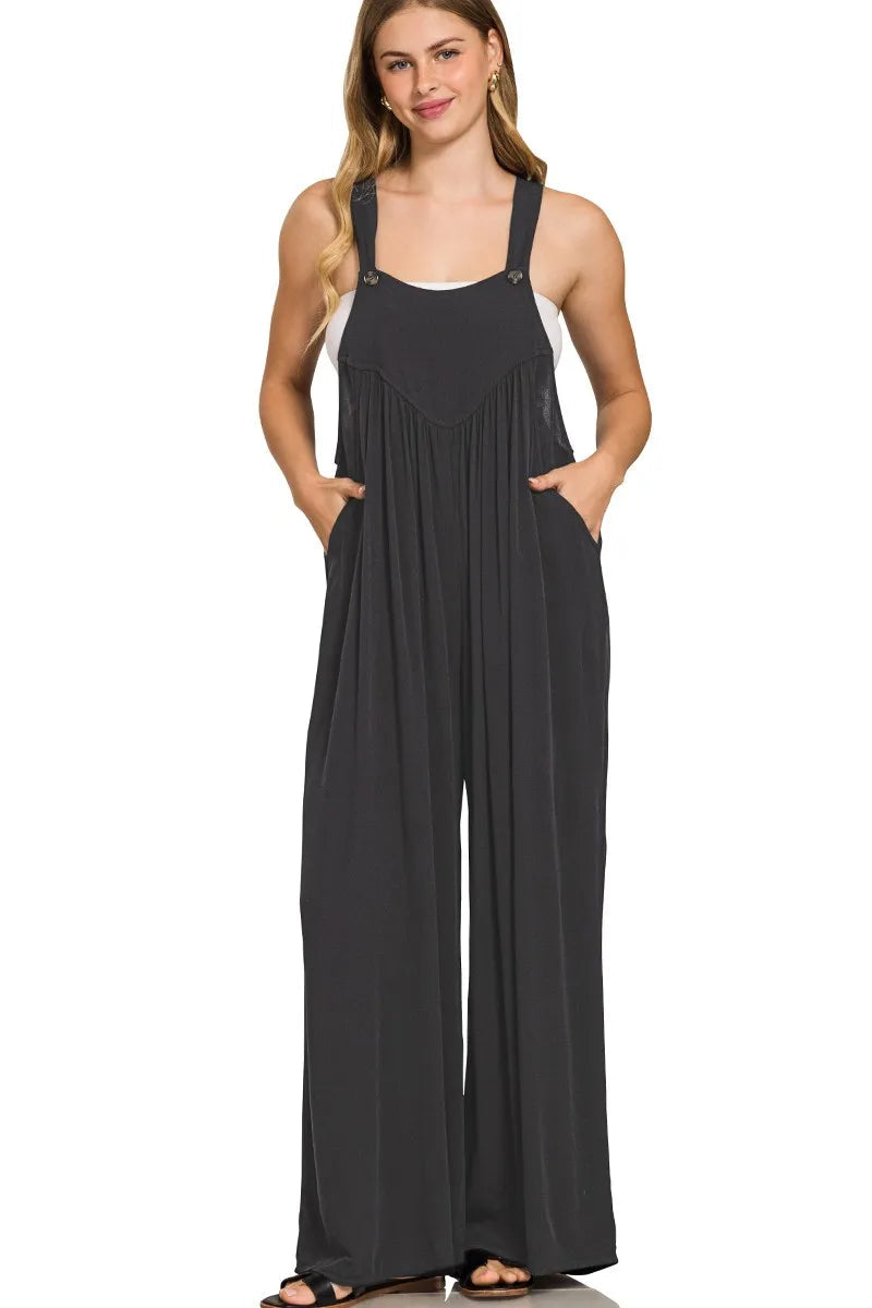 Sarah Express Women’s Wide Leg Rayon Crepe Overalls Casual
