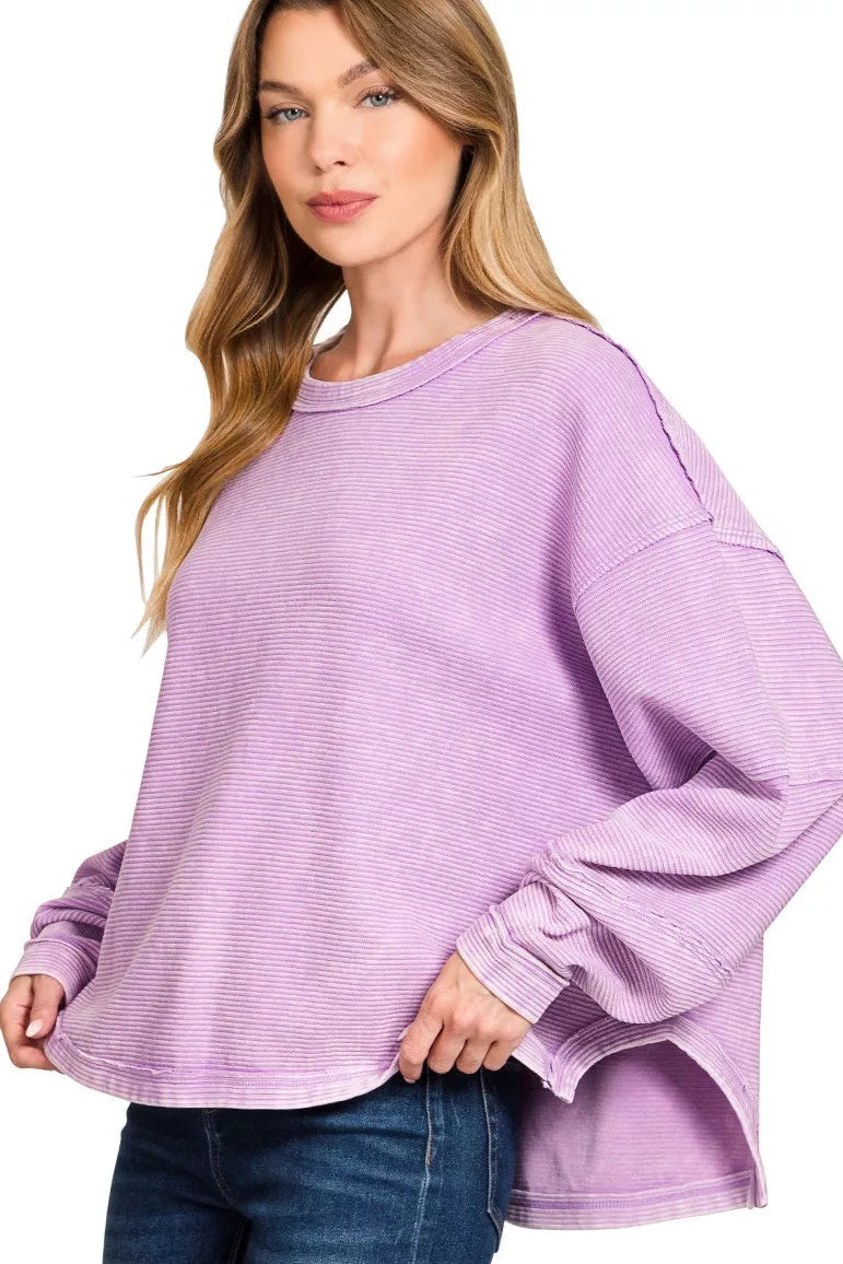 Sarah Express Women’s Acid Wash Sweatshirt with Exposed Seams Oversized