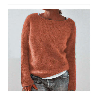 Sarah Express Women's Knit Sweater Casual Plain Fine Wool Moderate Thickness Long Sleeve