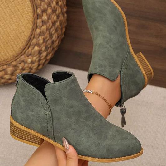 Sarah Express Women's Point Toe Block Heel Boots Army Green