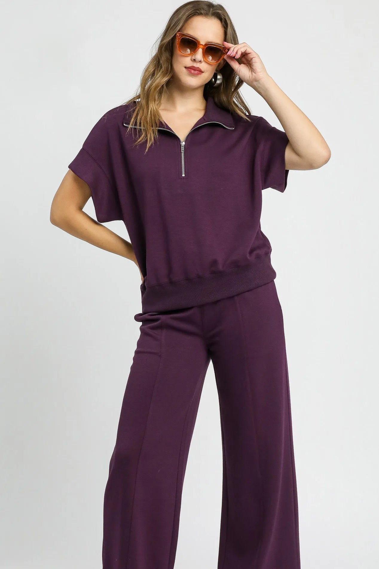 Full Size Half-Zip Short Sleeve Top Plus Size