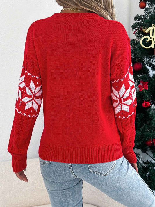 Sarah Express Women's Snowflake Pattern Turtleneck Pullover Sweater - Lantern Sleeve Knit