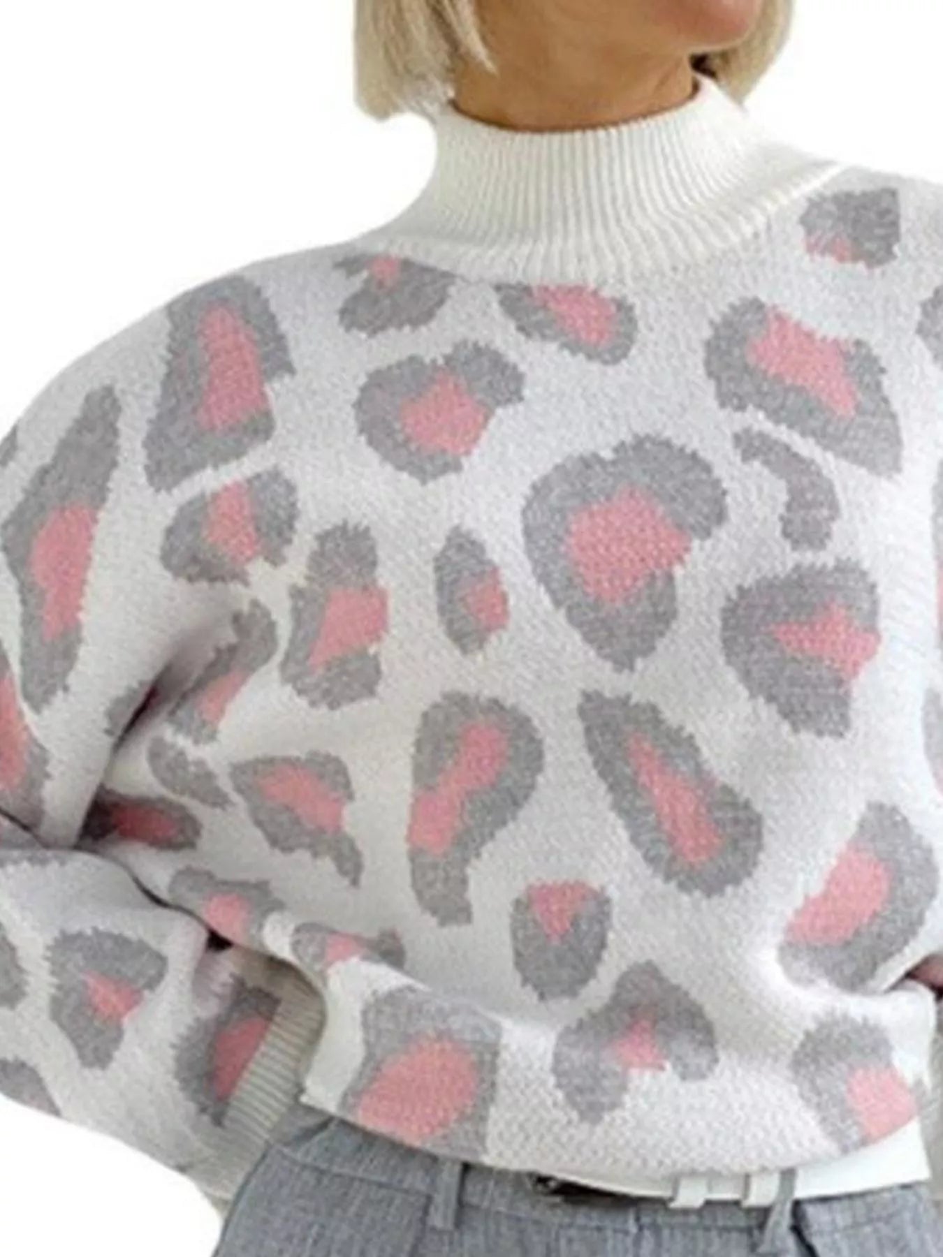 Sarah Express Women's Leopard High Neck Sweater