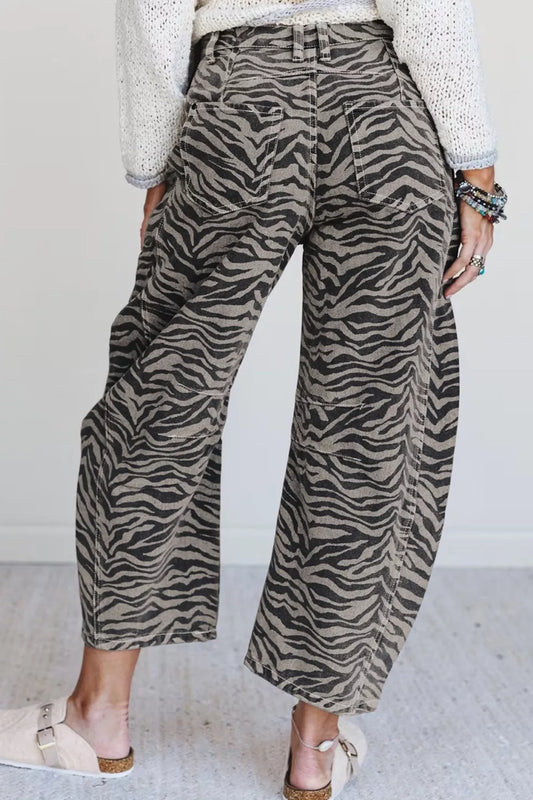 Sarah Express Women's Zebra Stripe Wide Leg Jeans - High Waist Printed Denim Pants