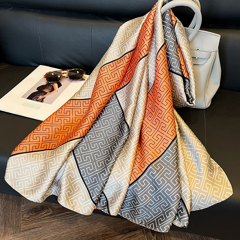 Sarah Express Women's Lightweight Silk Scarf Plaid Sun Protection Shawl Spring Summer