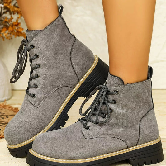 Sarah Express Women's Round Toe Lace Up Boots Gray