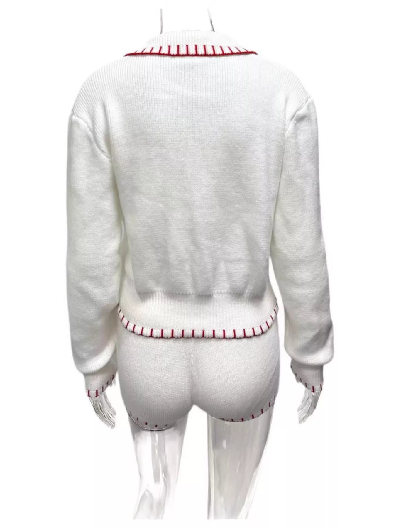 Sarah Express Women's Casual Knit Long Sleeve Top and Shorts Sweater Set