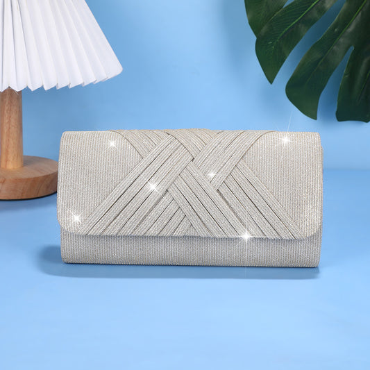 Sarah Express Women's Elegant Striped Evening Bag with Chain Shoulder Strap | Clutch Purse