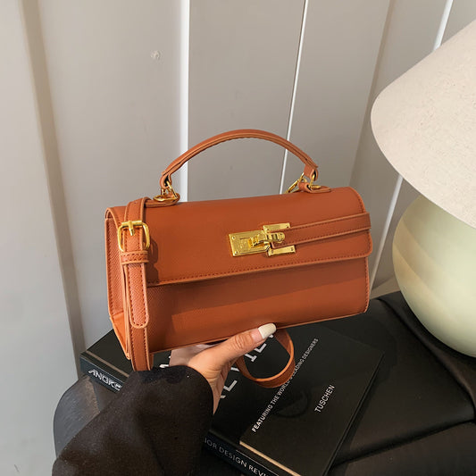Sarah Express Chic Square Handbag with Lock Closure - Premium PU Leather Crossbody Bag for Women