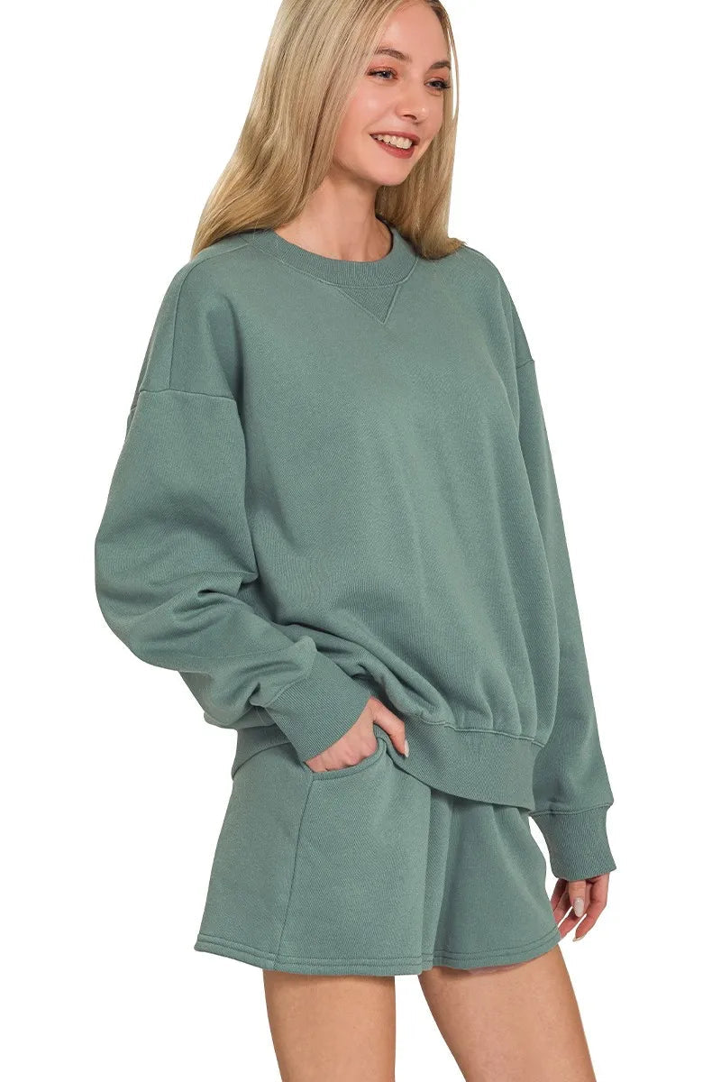 Sarah Express Women’s Oversized Fleece Sweatshirt and Shorts Set