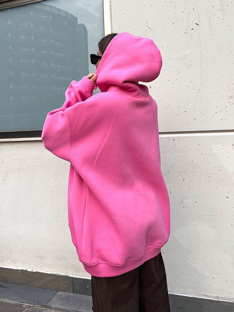 Sarah Express Women's Hooded Sweater Boyfriend Style Polar Fleece Loose Fit Pullover with Pockets