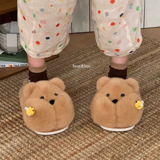 Sarah Express Chubby Bee Bear Slippers - Cute Cartoon Indoor House Shoes for Women & Men