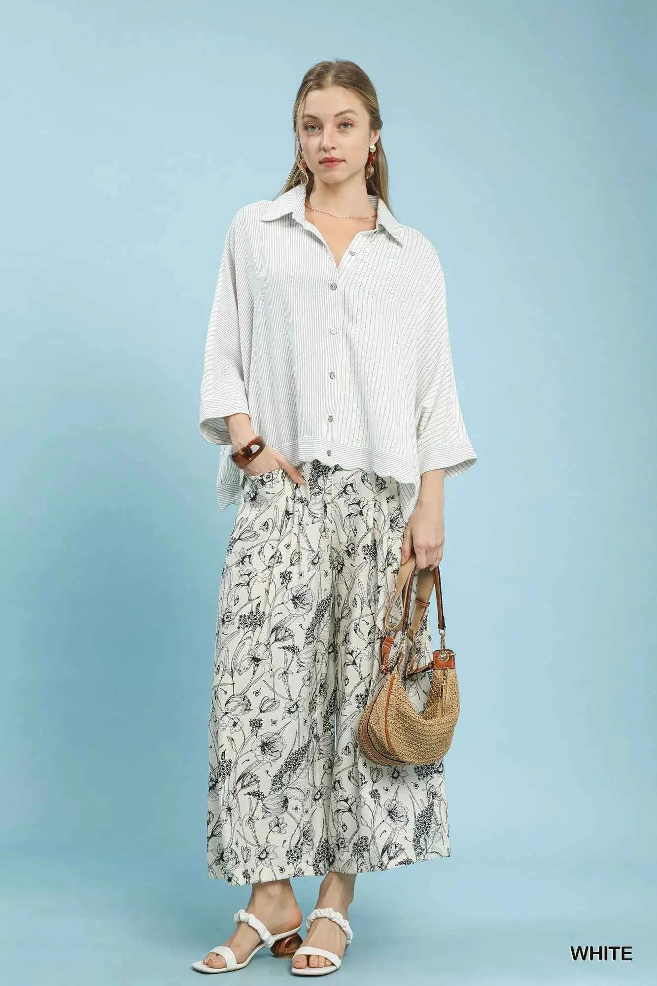 Sarah Express Women's Oversized Striped Button-Down Shirt - Casual Long Sleeve Top