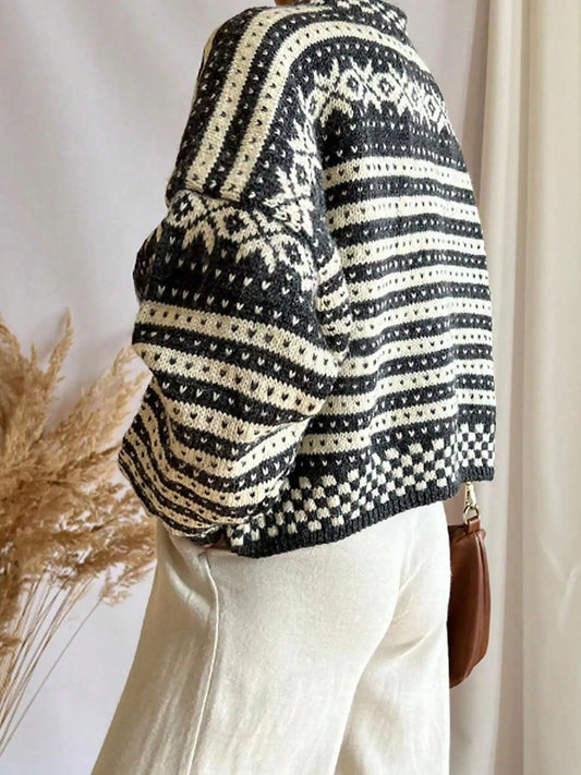 Sarah Express Women's Striped Button Up Knit Cardigan