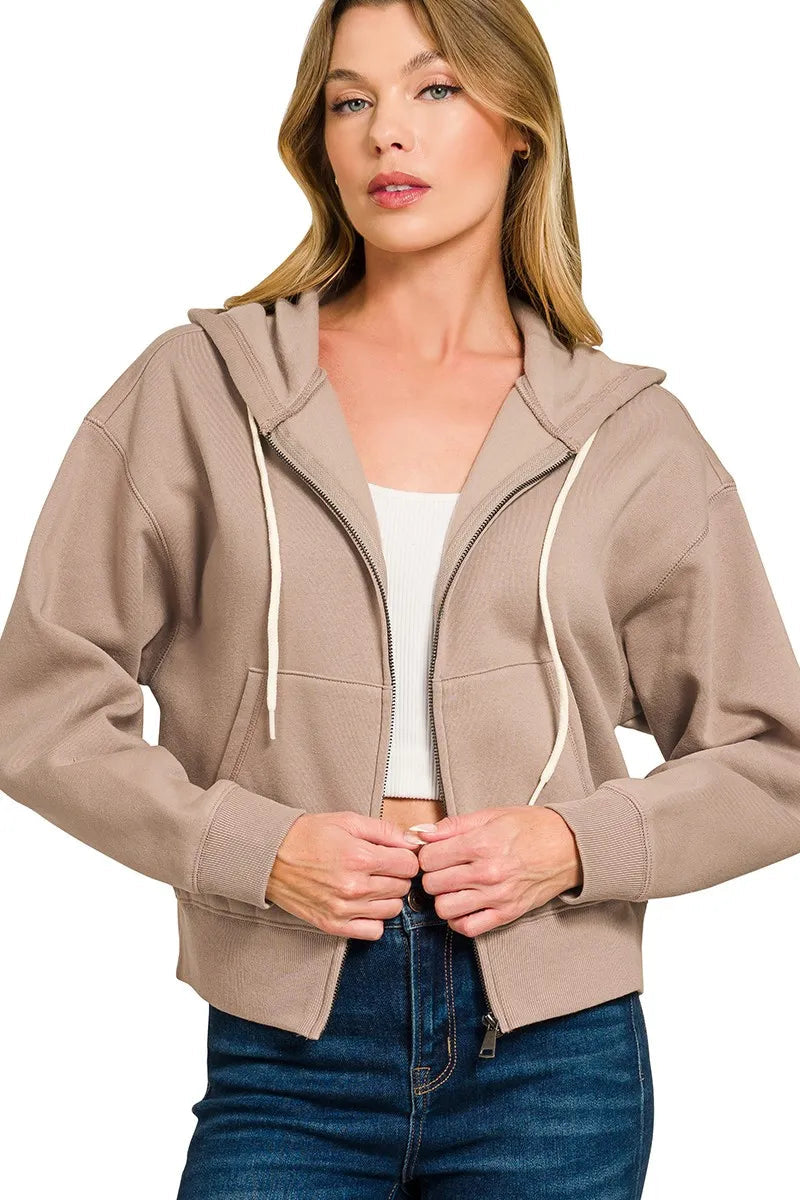 Cropped Fleece Zip-Up Hoodie