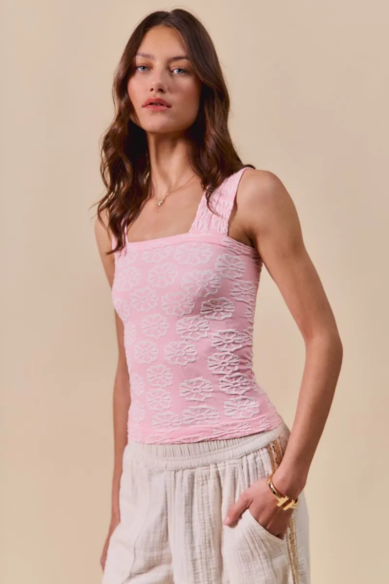 Sarah Express Women’s Two Tone Floral Seamless Tank Top with Lace