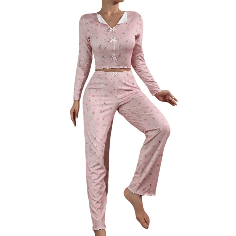 Sarah Express Women's Printed Loungewear Set - Long Sleeve Top and Pants Two-Piece Homewear