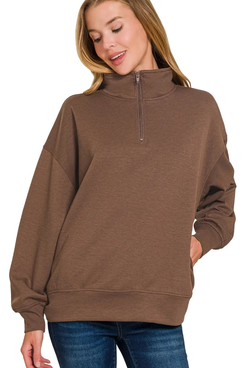 Sarah Express Women’s Scuba Quarter-Zip Sweatshirt Casual All-Season