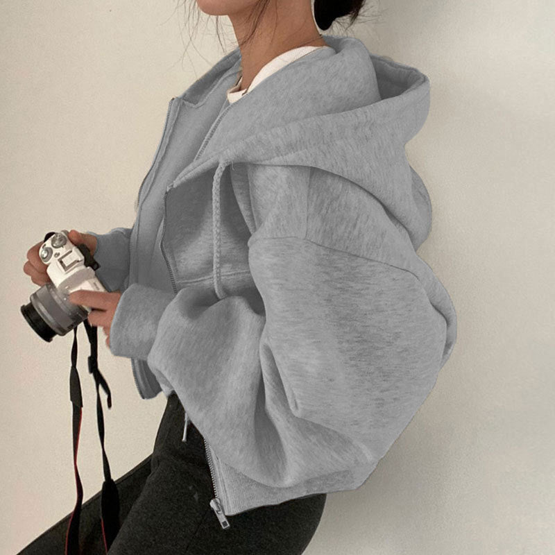 Sarah Express Women's Loose Fit Zipper Hoodie Long Sleeve Pockets Polyester Sweatshirt Casual Fall Winter