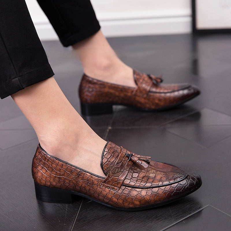 Sarah Express Men's Pointed-Toe Tassel Dress Shoes | Lace-Up Synthetic Leather Oxfords Brown