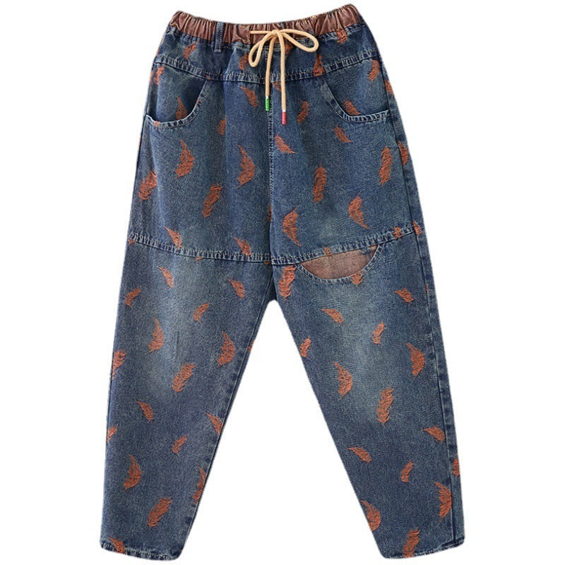 Sarah Express Women's Loose Fit High Waist Denim Jeans Blue Casual Fashion Straight Leg Pants