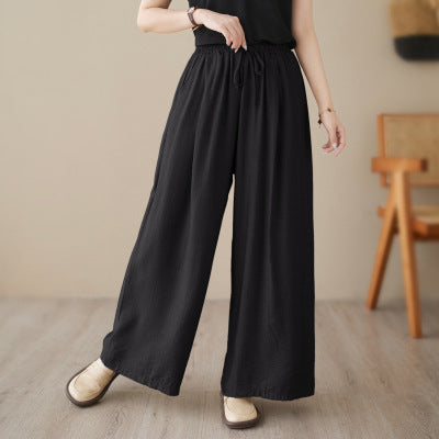 Sarah Express Women's Plus Size Wide Leg Pants Elastic Waist Straight Cotton Casual Trousers