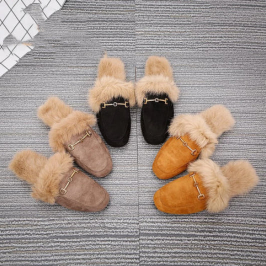 Women's Velvet Flat Slippers | Faux Fur Suede Round Toe Indoor Outdoor Slides