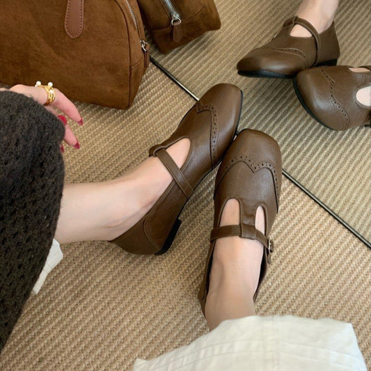 Sarah Express Vintage T-Strap Slingback Flat Heel Shoes - Women's Buckle Strap Mary Jane Flats