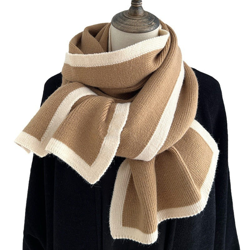 Sarah Express Women's Knitted Scarf Color Block Border Design Fall Winter Warm Accessory