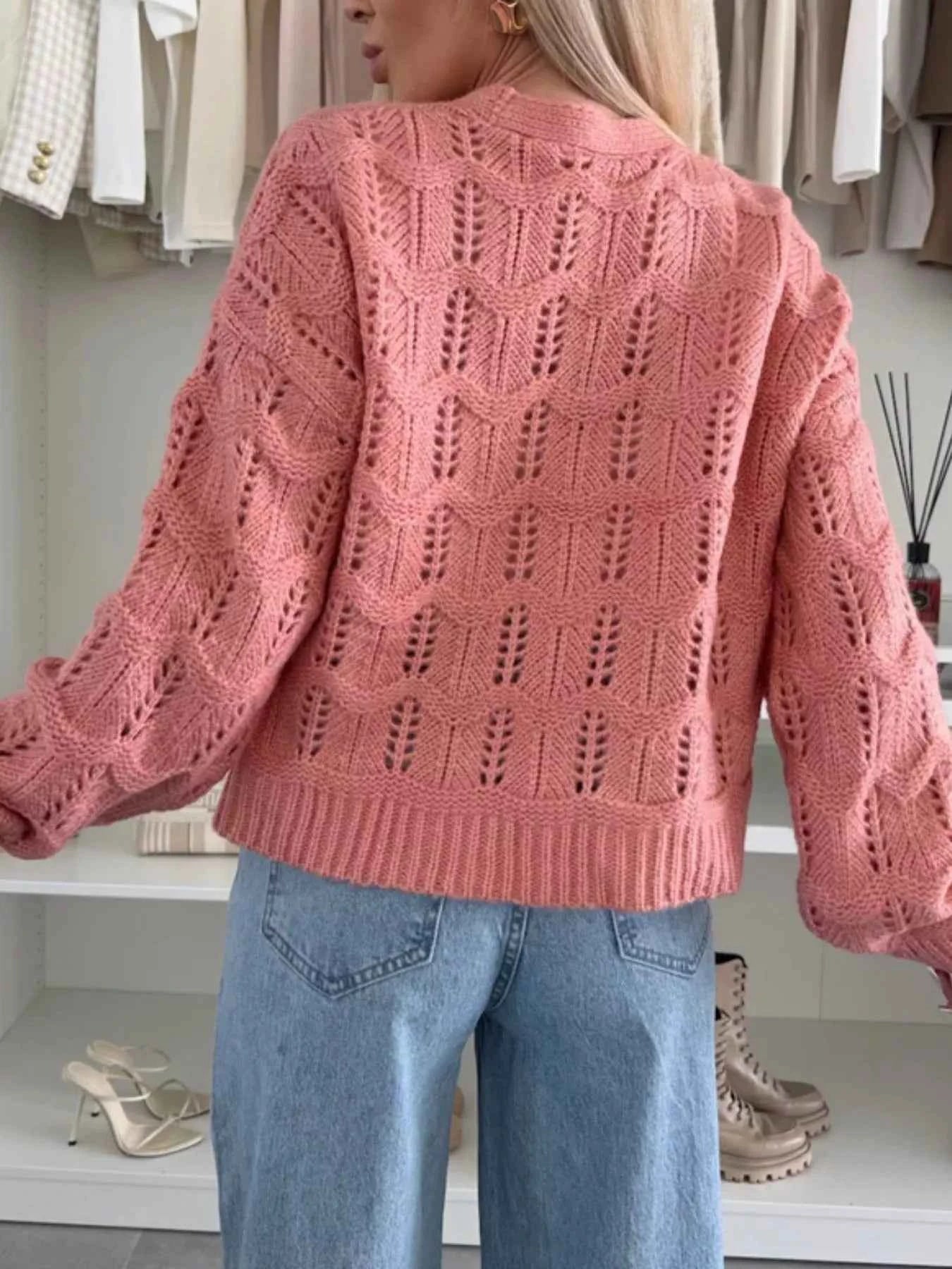 Sarah Express Women's Tie-Front Openwork Cardigan - Lightweight Knit Sweater