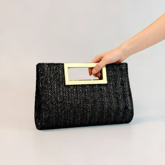 Sarah Express Women's Woven Chain Clutch Bag - Elegant Evening Handbag with Metal Accents