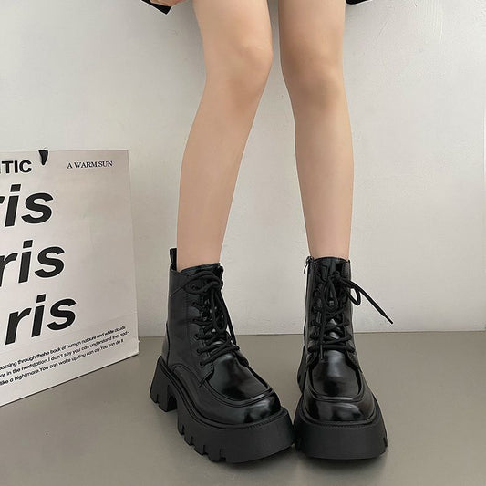 Sarah Express Women's Vintage British Chunky Heel Western Cowboy Ankle Boots | Lace-Up Round Toe Block Heel Booties