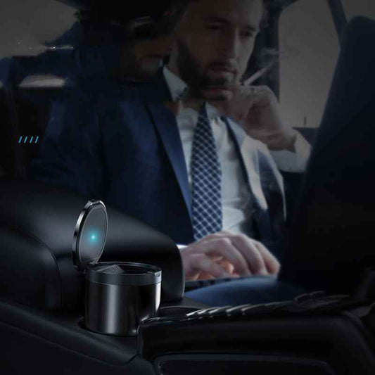 Sarah Express LED Car Ashtray with Lid - Portable Smokeless Aluminum Alloy Cigarette Holder