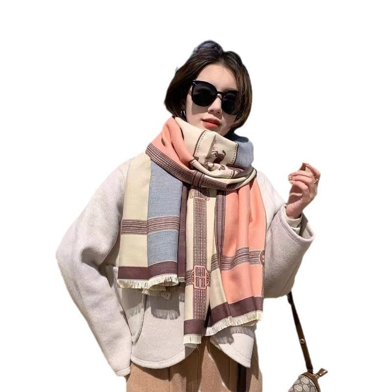 Sarah Express Women's Contrast Color Scarf - Oversized Soft Cotton Wrap Shawl Korean Style