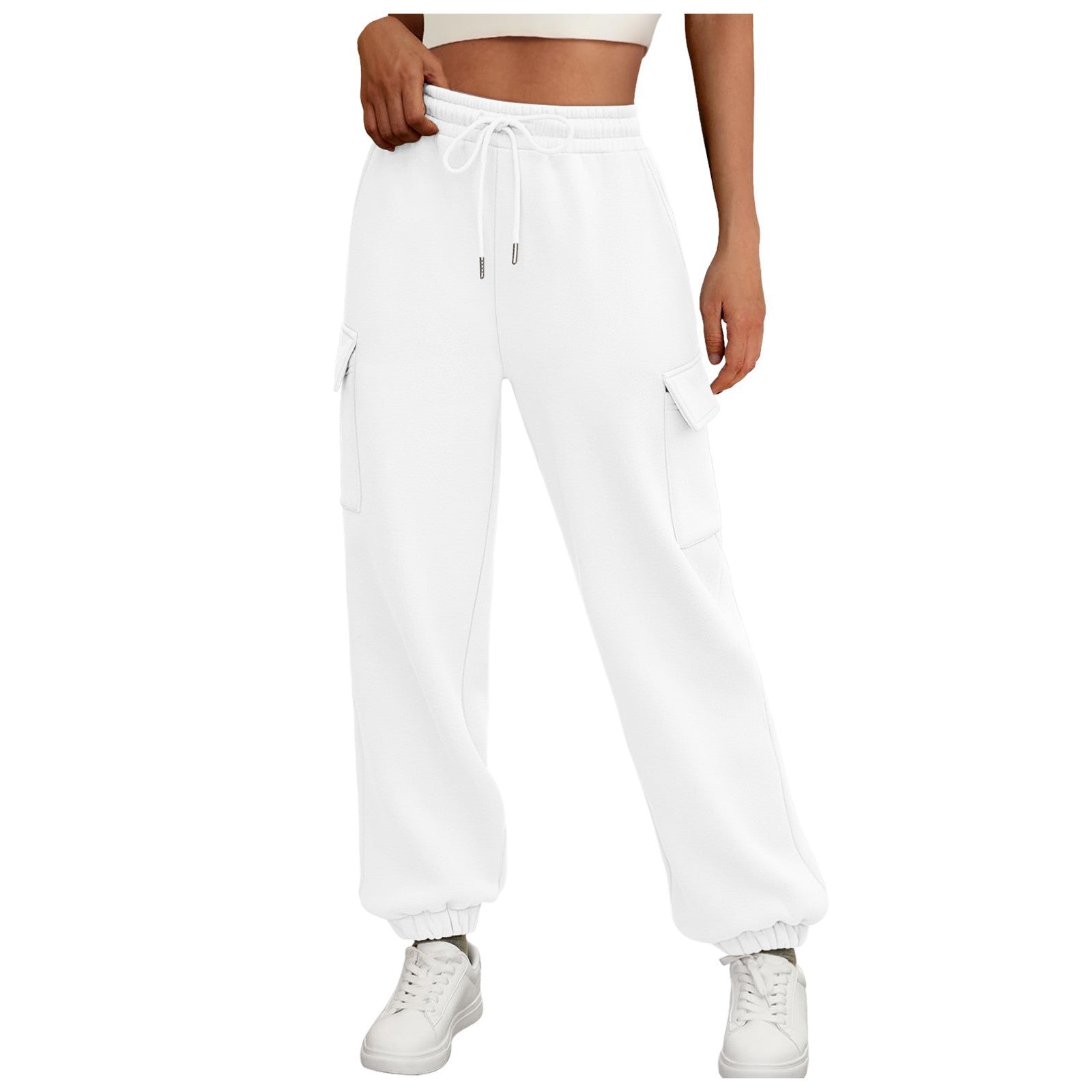 Sarah Express Women's Fleece Lined Baggy Joggers - High Waist Cargo Sweatpants Fall Winter Plus Size