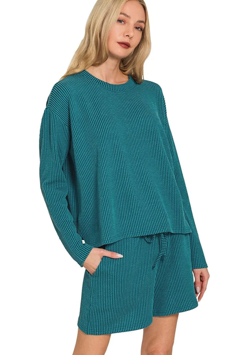 Corded Rib Long Sleeve Tee and Shorts Set