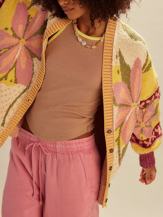 Sarah Express Women's Floral Pattern Button Up Cardigan