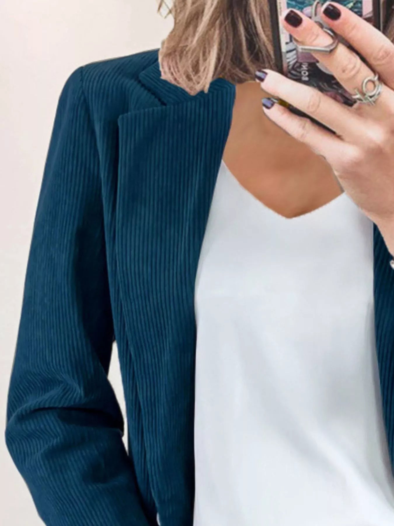 Sarah Express Women's Corduroy Blazer Plus Size - Lapel Collar Casual Jacket Dark Green