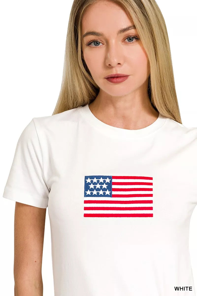Sarah Express Women's American Flag Graphic Tee - Patriotic Cotton Blend T-Shirt