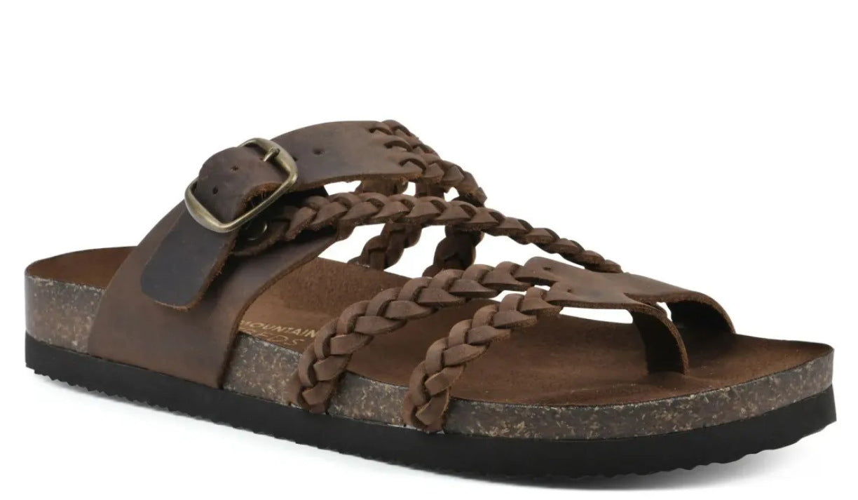 Sarah Express Woven Strappy Flat Sandals Brown
